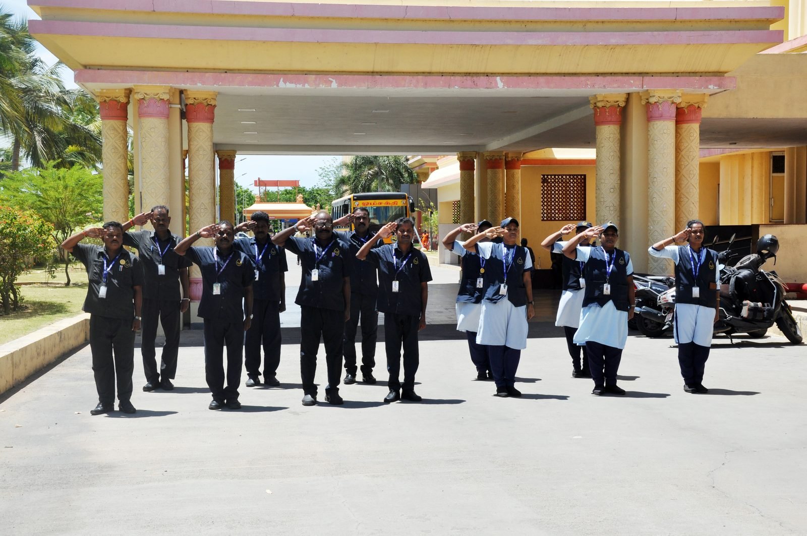 The Leopard Force security personnel assembled at a client campus in Tamilnadu